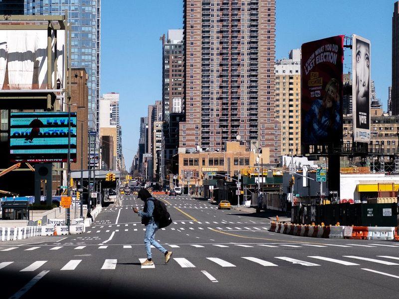 Empty street is seen in Manhattan