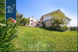 Luxury villa with pool and panoramic views of rows of vines