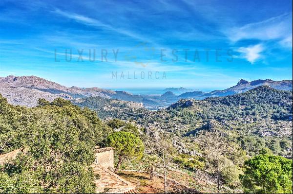 Historic stone finca in Mallorca with panoramic sea views and hunting rights in Escorca