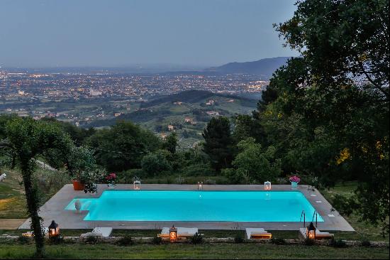 Restored farmhouse with swimming pool, outbuilding, and panoramic views