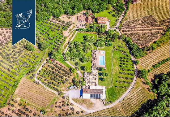 Tuscan farmstead with vineyards and olive groves in a wonderful panoramic position on Arez