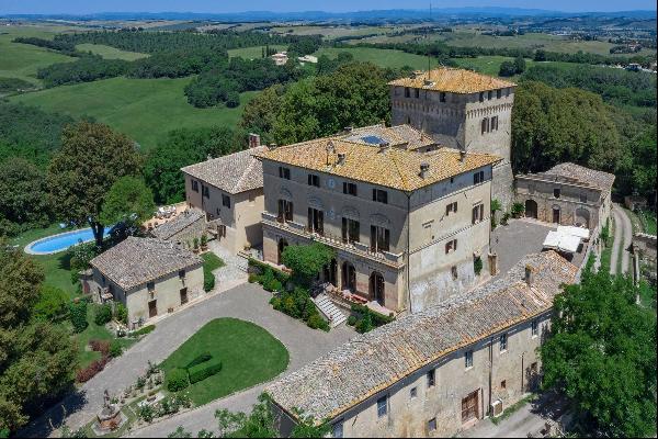 Prestigious Castello d'Orcia with a panorama of the Val d'Orcia valley