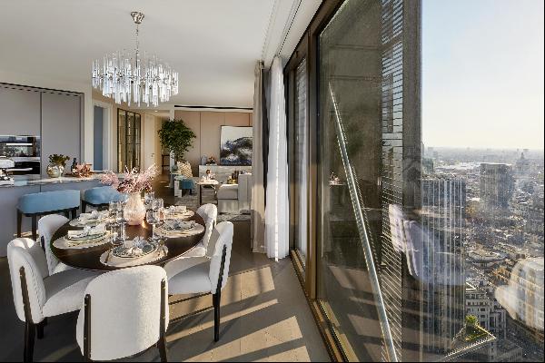A three-bedroom apartment with views of St Pauls and The Barbican. The Sky Residences, an 