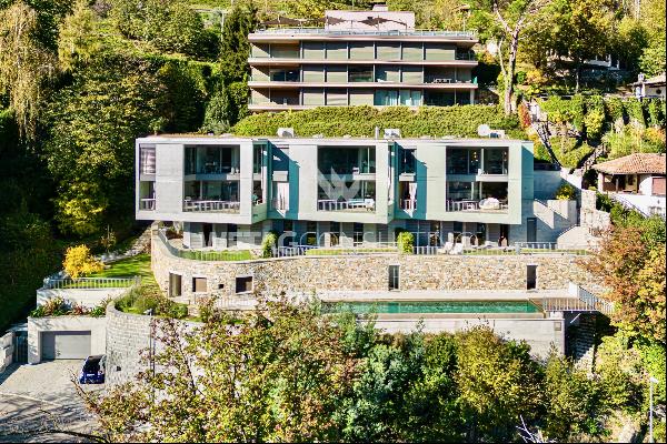 Vico Morcote: for sale modern villa in a residential complex with a garden & a 180° view 
