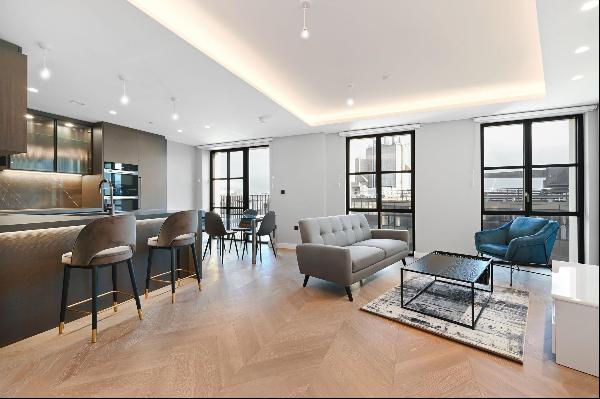 A modern lateral apartment on the 8th floor of a prestigious new development in Fitzrovia.