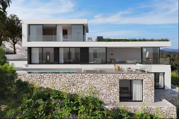 5-bedroom modern villa with sea views under construction in Roca Llisa, Ibiza.