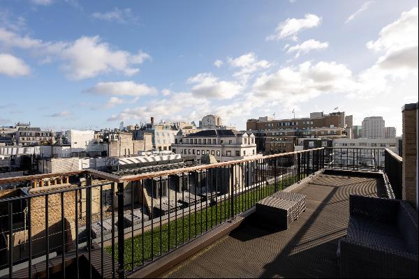 Penthouse flat with views of the London Eye.