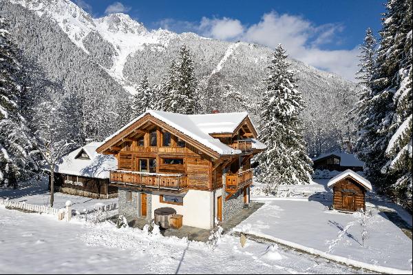 Modern chalet with a sauna and balconies for sale in Chamonix.