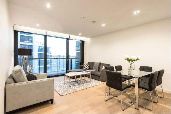 A modern, two bedroom apartment with a balcony, located the Plimsoll Building.