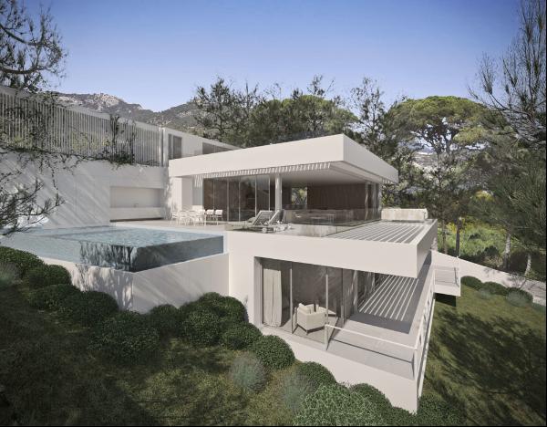 building plot with plans for a new modern villa