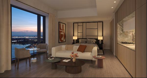Welcome to Residence 61F at The Greenwich by Rafael Vi oly, a coveted high-floor studio sh