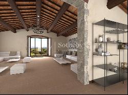 Panoramic stone farmhouse with olive groves and sea views