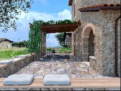 Panoramic stone farmhouse with olive groves and sea views