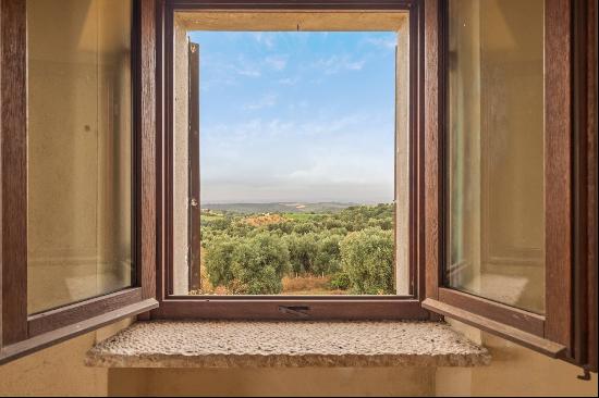 Panoramic stone farmhouse with olive groves and sea views