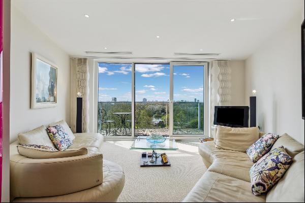 A two-bedroom 10th floor apartment with panoramic views of Battersea Park and the London s