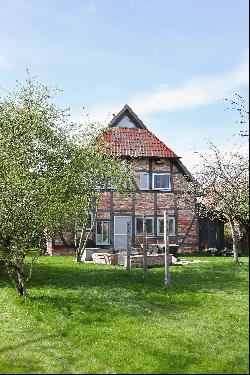 Historic half-timbered house directly on the landscape protection area