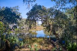 Picturesque lagoon lot with birds and draping oak tree