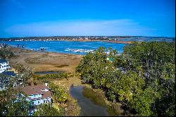 Picturesque lagoon lot with birds and draping oak tree