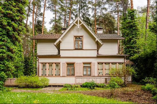 Cozy family house and wooden architecture in Jurmala, Latvia