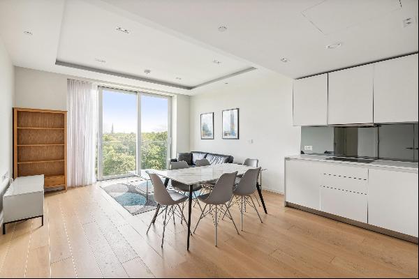 Lateral 3 bedroom apartment with a large roof terrace to rent in Lillie Square, SW6.