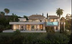 Modern rustic villa with views to golf club in Mijas