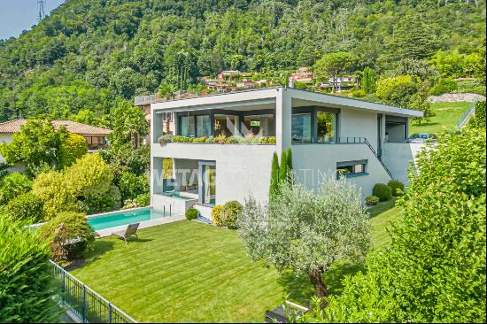 Lugano-Morcote: modern villa with swimming pool, lake view & SPA area for sale