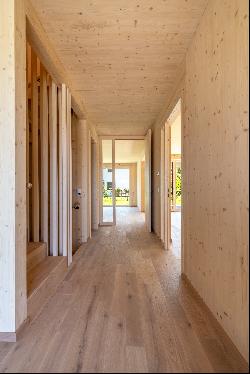 Ecological solid wood new build: villa half with stylish furnishings