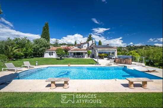 two homes with pool and wooded garden