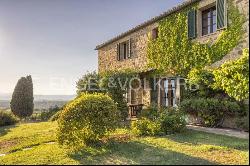 Exclusive Stone Estate in Montalcino with Panoramic Terrace, Pool, and Brunello Vineyard