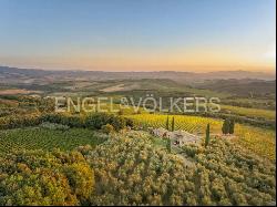 Exclusive Stone Estate in Montalcino with Panoramic Terrace, Pool, and Brunello Vineyard