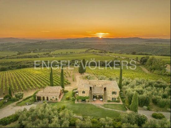 Exclusive Stone Estate in Montalcino with Panoramic Terrace, Pool, and Brunello Vineyard