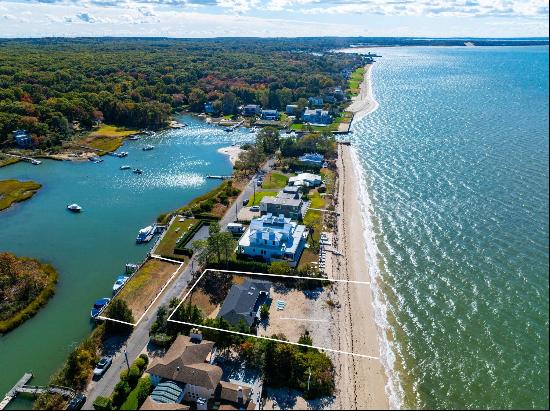 Waterfront: Beach on One Side, Cove with Dock on the Other