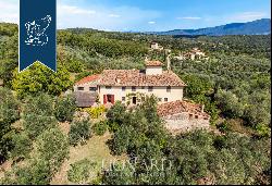 Luxury villa with a huge garden overlooking the lake for sale on Tuscan hills