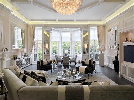 A grand first-floor two bedroom apartment with direct lift access for sale on Cadogan Squa