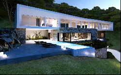 Modern project for new construction villa in Sol de Mallorca with partial sea view