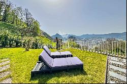 Pool & view of Lake Lugano: modern villa in Lugano-Cureggia for sale