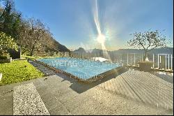 Pool & view of Lake Lugano: modern villa in Lugano-Cureggia for sale