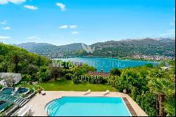 Beautiful villa for sale in Montagnola with a lake view, guest apartment & office