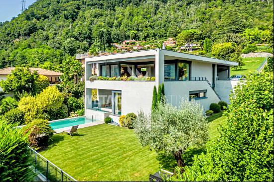 Lugano-Morcote: modern villa with swimming pool, lake view & SPA area for sale