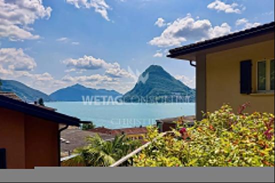 Lugano-Castagnola: elegant triplex penthouse for sale with pool, lake view &  close to Lu