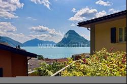 Lugano-Castagnola: elegant triplex penthouse for sale with pool, lake view &  close to Lu