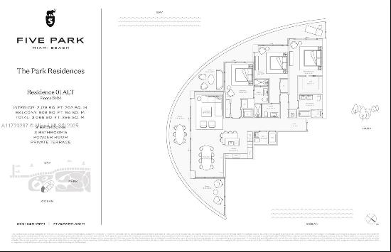 01 Line Corner Park Residence at Five Park Miami Beach: 3 Beds, 3.5 Baths, 2,178 sf. Two A