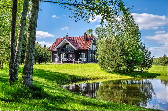 Homestead in ethnographic style on the shore