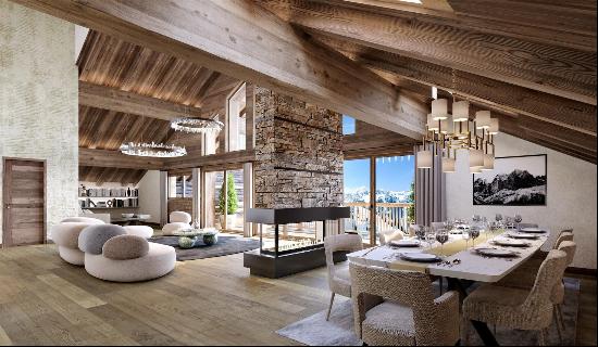 Ski-in ski-out apartment in new development in Meribel.